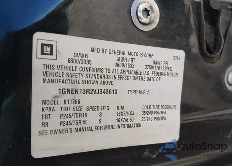 1997 Chevrolet Tahoe Ls from USA, damaged, VIN 1GNEK13R2VJ343613